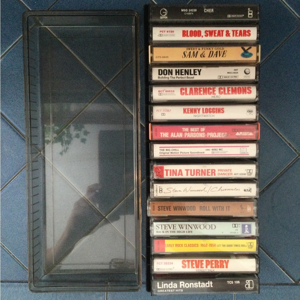 15 Vintage Cassette Tapes in storage box.